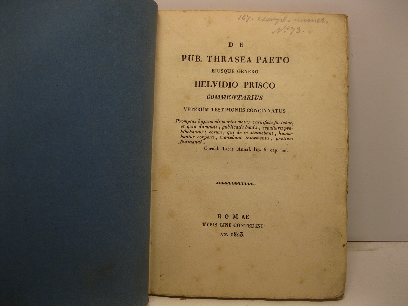 De Pub. Thrasea Paeto ejusque genero Helvidio Prisco commentarius veterum testimoniis concinnatus